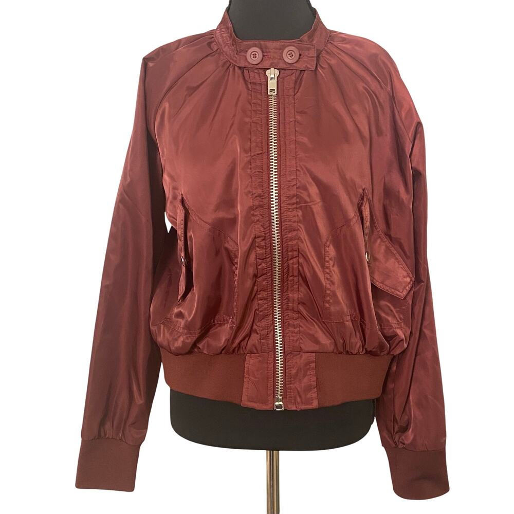 Free People Midnight Bomber Jacket S Wild Berry Satin Utility Pockets